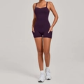 Combinaison de yoga prune avec poches latérales et détails plissés pour le fitness - Violet Mûre
