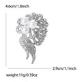 Elegant floral silver alloy brooch with white pearls and sparkling crystals for women - Silver