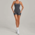 Combinaison de yoga gris foncé avec poches latérales et design bustier à volants - Gris Anthracite