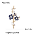 Elegant gold plum blossom branch brooch with blue enamel flowers and white pearls - Blue