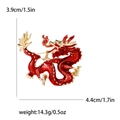 Broche de dragón de esmalte rojo y dorado de 3,9 cm x 4,4 cm con un elegante baño de oro - Rojo-4032