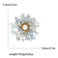 Floral brooch with light blue natural stones and white pearl, size 5.4cm and weight 18.6g - White