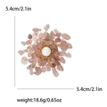 Pink natural stone and pearl flower brooch with gold wire wrap, 5.4cm diameter size - Pink