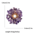 Artistic flower brooch with purple crystal stones, white pearl and gold wire details - Purple