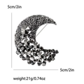 Broche croissant de lune avec strass noirs sur base en métal argenté, taille 5cm - Noir (MM-BR-4103)