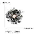 Handmade flower brooch with black rutilated quartz, white crystal and a center pearl - Black