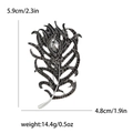Elegant peacock feather brooch with black crystals and grey teardrop stone 5.9x4.8cm - Black-4002