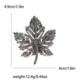 Broche feuille d'érable tendance avec base argentée et strass gris foncé pour accessoires - Noir