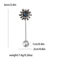 Spilla retrò girasole nero canna di fucile con diamante blu e perla, spilla moda da 6 cm - Spilla Girasole ad Ago Lungo (MM-BR-7047) / Blu-7047