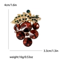 Grape brooch with deep red crystals and green leaves, 4cm height on golden finish - Burgundy