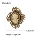 Broche camée victorienne dorée vintage avec strass marrons et dimensions précises - Marron