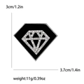 Broche forme diamant argentée avec cristaux blancs, taille 3,7cm x 3cm, poids 11g - Argenté