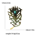 Peacock feather brooch in gold finish with green rhinestones, 5.9cm x 4.8cm size - Green-4002