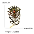 Vintage peacock feather brooch in gold finish with colorful rhinestones and dimensions - Brown-4002