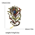 Elegant peacock feather brooch in gold alloy with colorful crystals and blue stone - Blue-4002