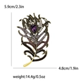 Vintage gold peacock feather brooch with purple teardrop gemstone and crystals - Purple-4002