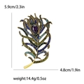 Peacock feather brooch in vintage alloy with purple teardrop gemstone and crystals - Multicolor-4002