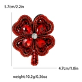 Sparkling red four-leaf clover brooch with rhinestones and crystal beads for women - Red