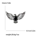 Vintage eagle brooch with black teardrop gemstone and white rhinestones in silver finish - Black