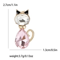 Eleganter Katzen-Anstecker aus Gold mit rosa Kristall und schwarzer Emaille - Rosa-4023