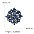Detailed view of flower crystal brooch showing size 5.5cm and 23.2g weight specifications - Blue