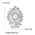 Elegante spilla a piuma d'argento con perla bianca e strass scintillanti da donna - Floreale a Spirale (4118) / Argento