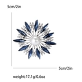 Elegant silver sunflower brooch with blue crystals and a central white pearl, 5cm size - Blue