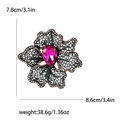 Broche fleur ajourée avec pierre rose poire et cristaux colorés de 8,6 cm - Rouge-4098