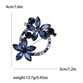 Eleganter Silberlegierung Broschen mit dunkelblauen Kristallblumen und lila Strass - Blau