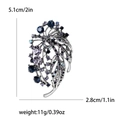 Broche vintage en forme de feuille avec strass colorés pour femme, taille 5,1 cm x 2,8 cm - Bleu