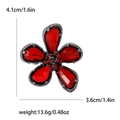 Vintage Brosche mit roten Kristallblumen und Tropfenblüten auf schwarzem Metall - Rot