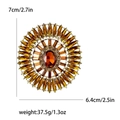 Luxurious oval amber crystal sunflower brooch in gold plating with rhinestone petals - Brown