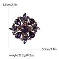 Elegant purple crystal flower brooch in vintage gold finish with size and weight info - Purple