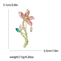 Exquisite pink enamel lotus flower brooch with crystals and green leaf, 5.1cm x 2.5cm size - Pink