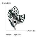 Silver calla lily brooch with green rhinestones and hollow design, 6.4cm height - Green
