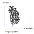 Spilla a foglia vintage dorata con strass blu e grigi, misura 7cm per 4,2cm - Blu