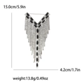 Dettaglio della spilla a nappa con strass che mostra dimensioni 15cm lunghezza e 4,2cm larghezza - Argento