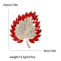 Red leaf brooch with sparkling crystals and gold plating, 4.8cm x 4cm size specification - Red