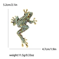 Vintage alloy frog brooch with colorful crystals in jumping pose and size details - Green