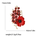 Red poppy brooch with rhinestones and dimensions 7.6cm x 4.6cm for suit decoration - Red