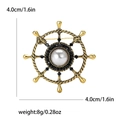 Spilla timone stile navy con perla e cristalli per abiti da uomo, misura 4,0 cm - Oro