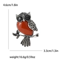 Vintage owl brooch with turquoise and red resin stone on silver-tone metal 4.6cm height - Red