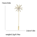 Minimalist gold eight-pointed star brooch pin with cubic zirconia and 7.6cm long needle - Gold