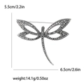 Dragonfly brooch dimensions showing 6.5cm width and 5.5cm height with crystal inlay - Black