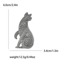 Dettaglio delle dimensioni della spilla a gatto vintage in lega d'argento incisa - Argento