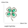 Spilla a quadrifoglio con perla e cristalli verdi, dimensioni 4,9 cm x 3,8 cm - Verde