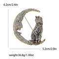 Detailed technical drawing of moon and cat rhinestone brooch with size and weight specs - White