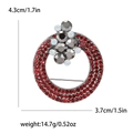 Spilla vintage a corona in lega con strass rossi e pietre preziose grigie, dimensioni 4,3x3,7cm - Rosso