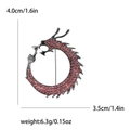 Chinese dragon brooch with pink rhinestones and vintage alloy finish, 4.0cm height - Rose Red