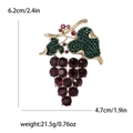 Elegant gold alloy grape brooch with purple crystals and green rhinestones, 6.2cm high - Dark Purple